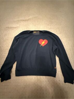 Aviator Nation Navy Sweatshirt with Red Heart & Yellow Lightning